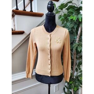 Eyeshadow Women Cream Ramie Long Sleeve Buttons Front Casual Cardigan Sweater M